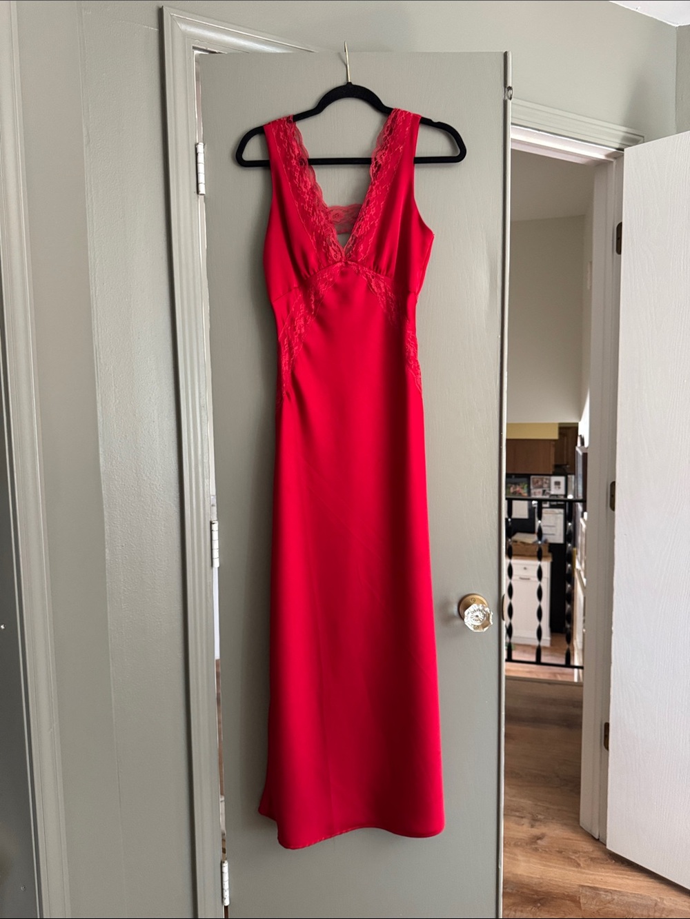 Sincerely Jules Red Lace-Trim Maxi Slip Dress